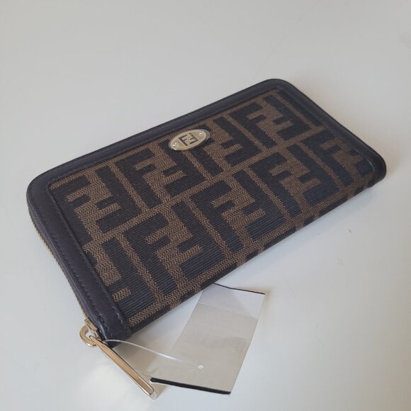 FENDI Tobacco Zucca Canvas Zip Around Wallet - Picture 16 of 16